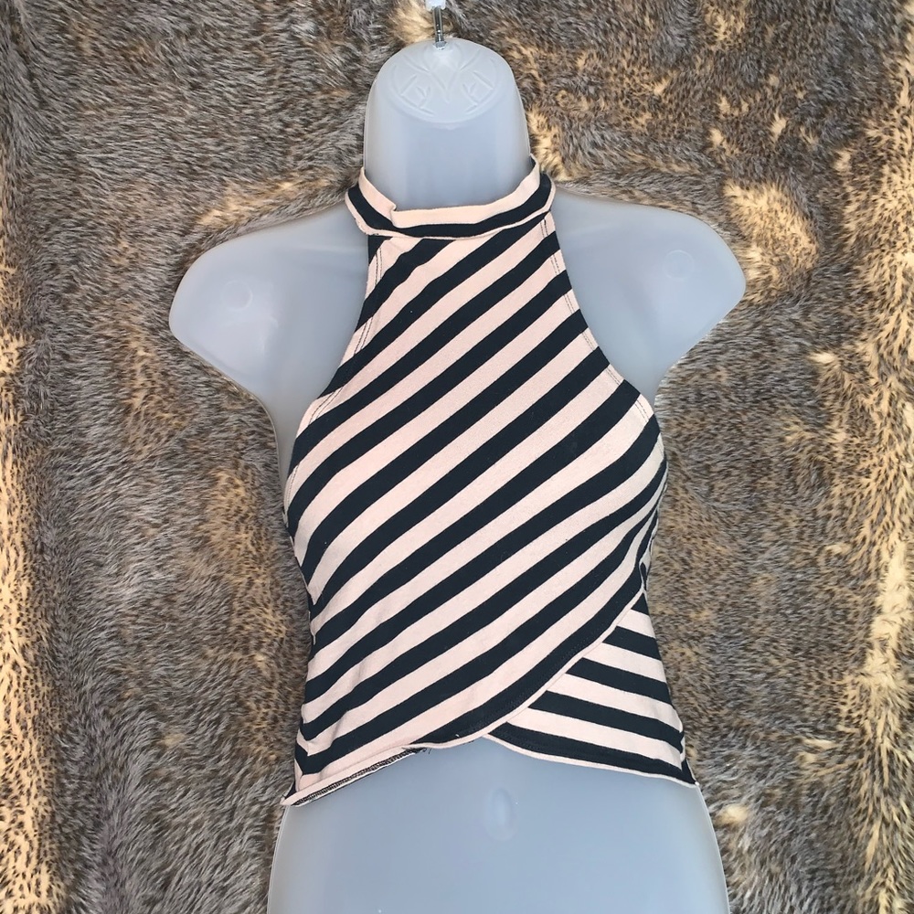Tan/black striped crop top